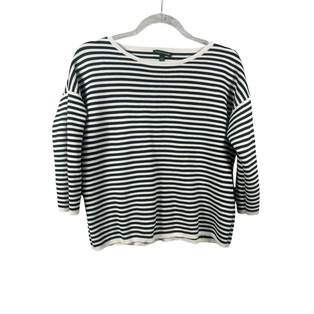 Eileen Fisher Organic Silk Interlock Stripe Pullover Sweater Size Small